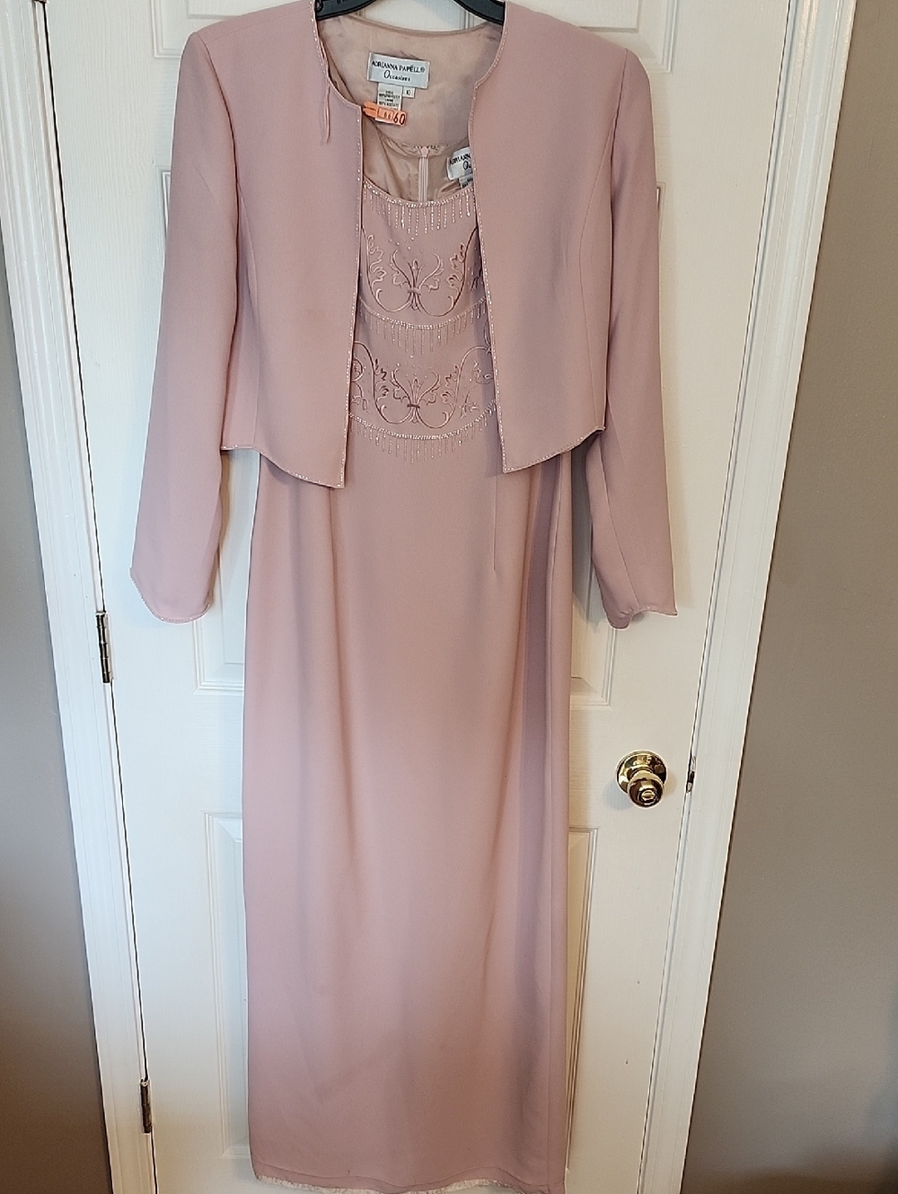 Elegant Mauve Beaded Evening Dress with Jacket